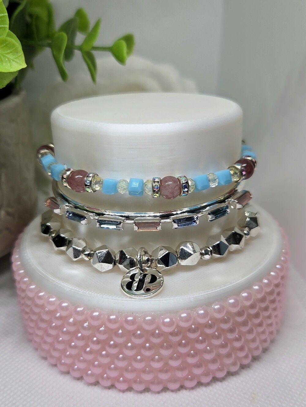 BP Turquoise & Silver Beaded Bracelet Set